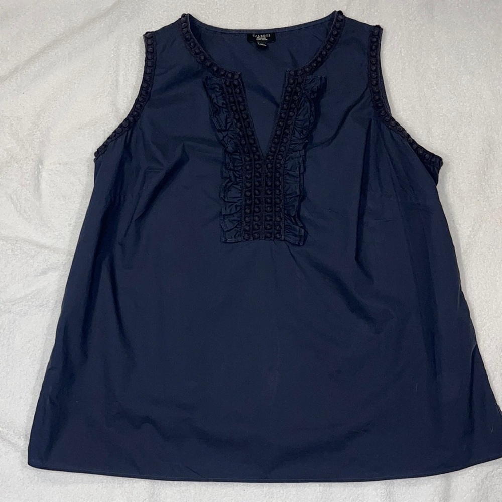 TALBOTS - navy – blue cotton tunic with decorative trim. Imported. 1XWP